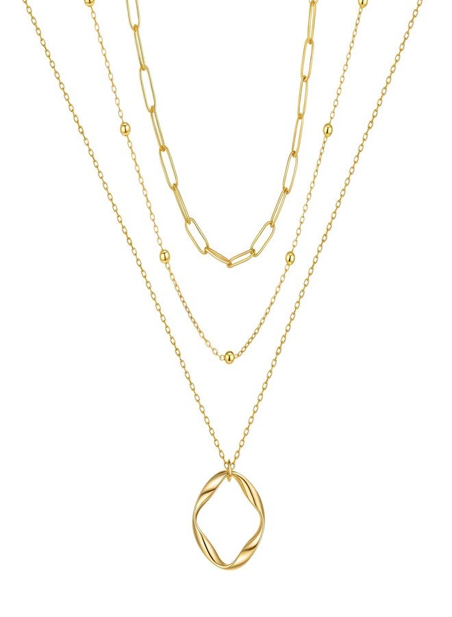 AamAccess Women's Multi-Layered Gold Necklace, Stackable Delicate 14K Gold Plated Fashion Round Multi Layers Pendant Necklace, Gold Jewelry Set Gifts (Gold3) - Image 1